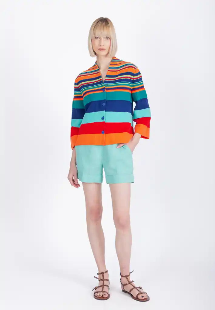 CARDIGAN WITH BACK PLEAT - STRIPE PATTERN