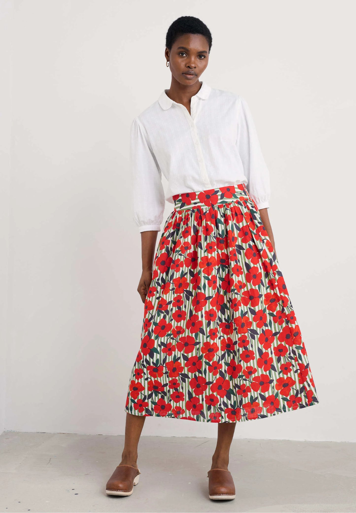 MEVAGISSEY SKIRT - STRIPEY FLORAL MOSS