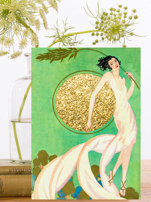 HAND GLITTERED GREETING CARD - GOLDEN