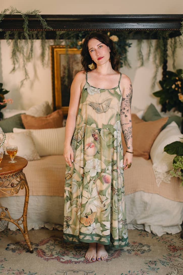 FLEUR DE SOLIEL BOHÉME MAXI  SLIP DRESS WOTH FLORALS & BUTTERFLIES