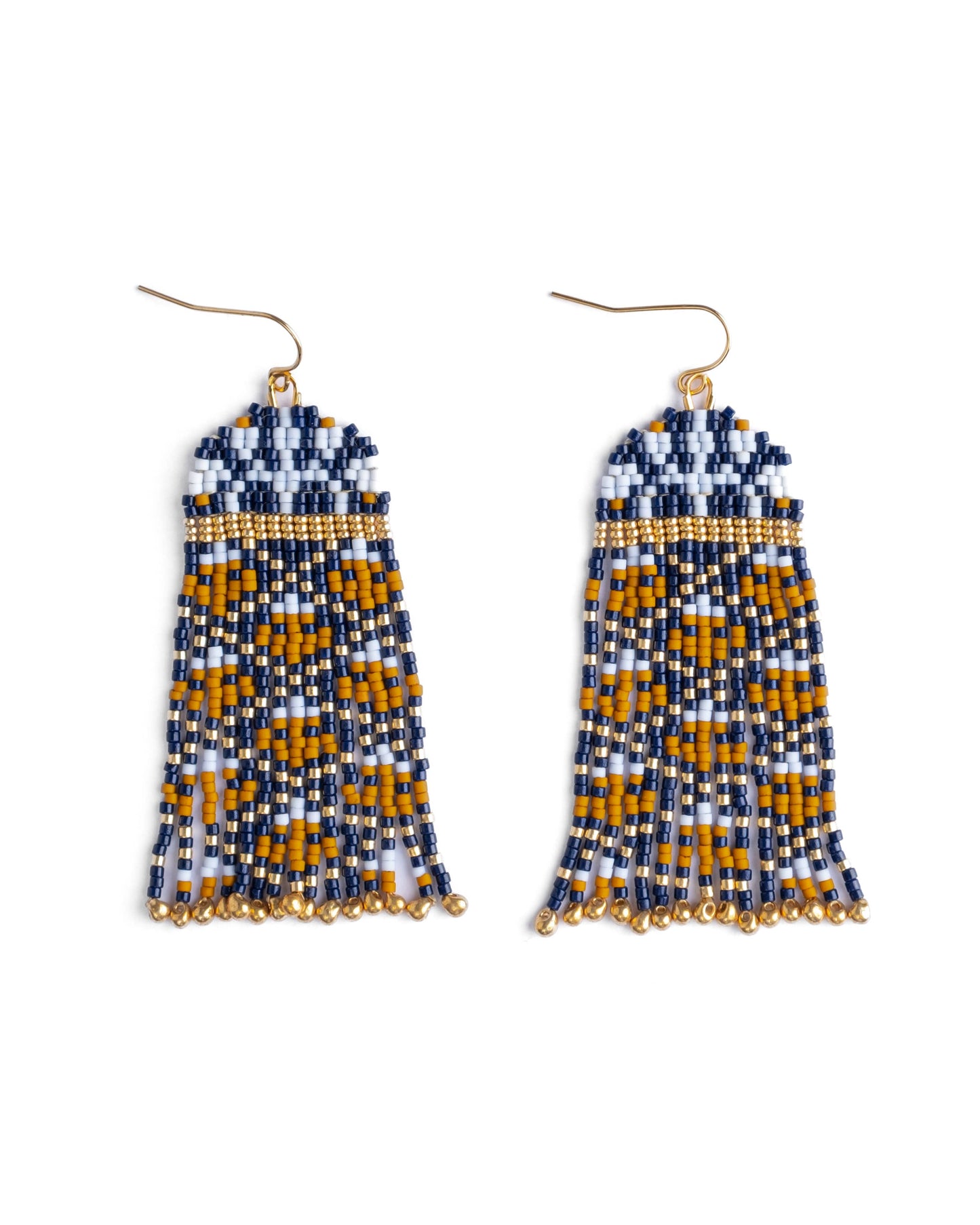 BLUE MUSTARD BROCADE GARDEN EARRINGS