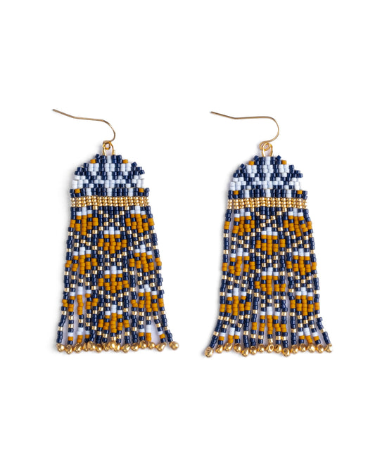 BLUE MUSTARD BROCADE GARDEN EARRINGS