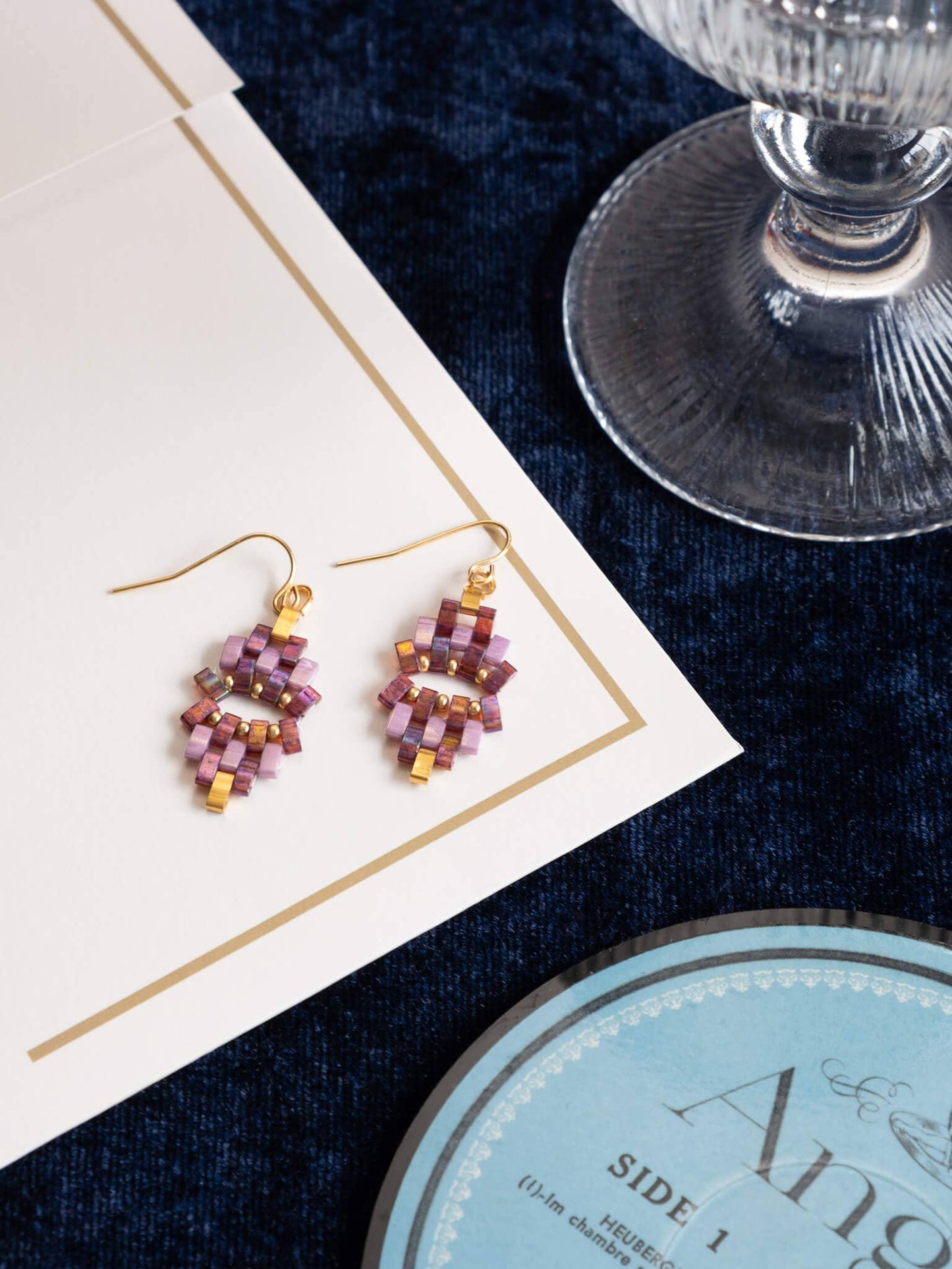 BEADED HANDWOVEN ASTORIA EARRINGS - CHERRY LILAC