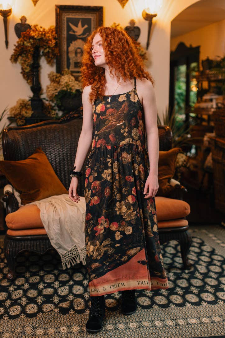 HEART OF GOLD BOHÉME LONG MAXI SLIP DRESS WITH SACRED HEART