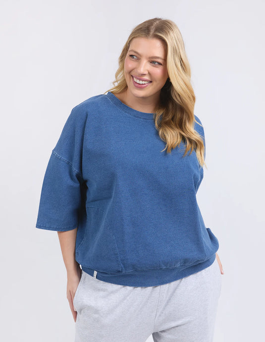 MAZIE SWEAT - WASHED BLUE DENIM LOOK