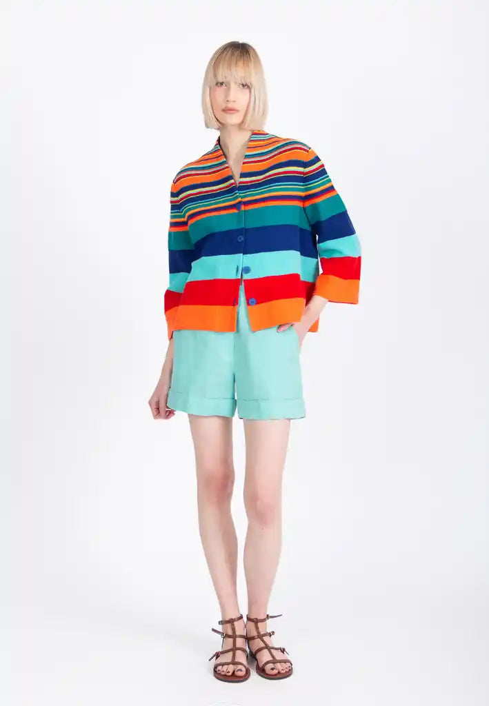 CARDIGAN WITH BACK PLEAT - STRIPE PATTERN