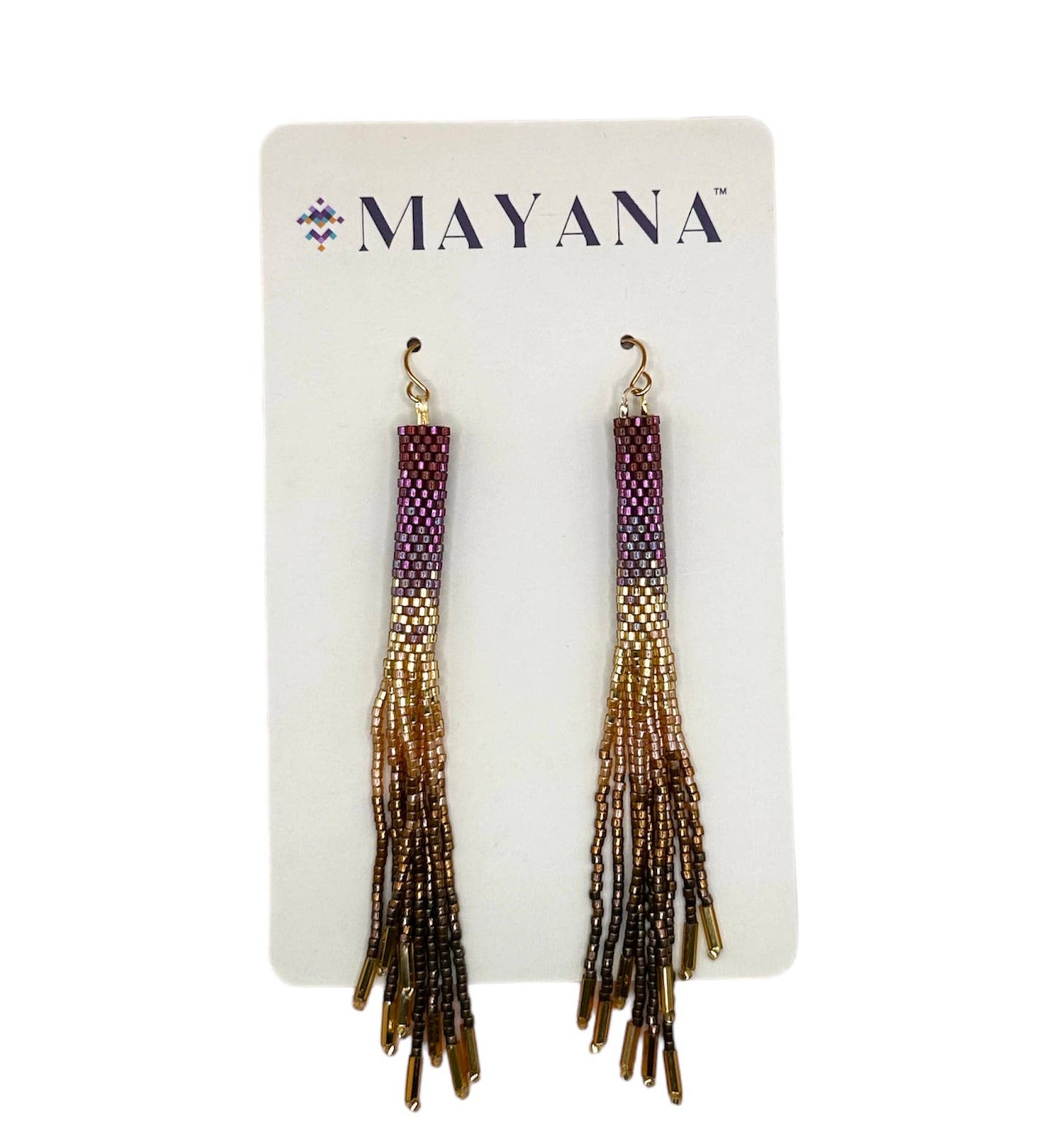 BEADED HANDWOVEN OMBRÉ TASSEL EARRINGS - VIOLET