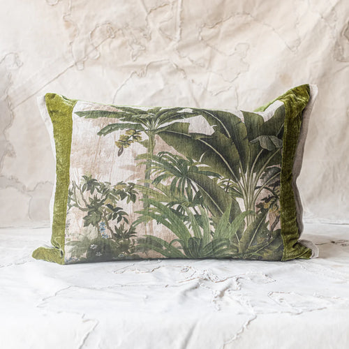 COCHIN LINEN & VELVET TRIM CUSHION