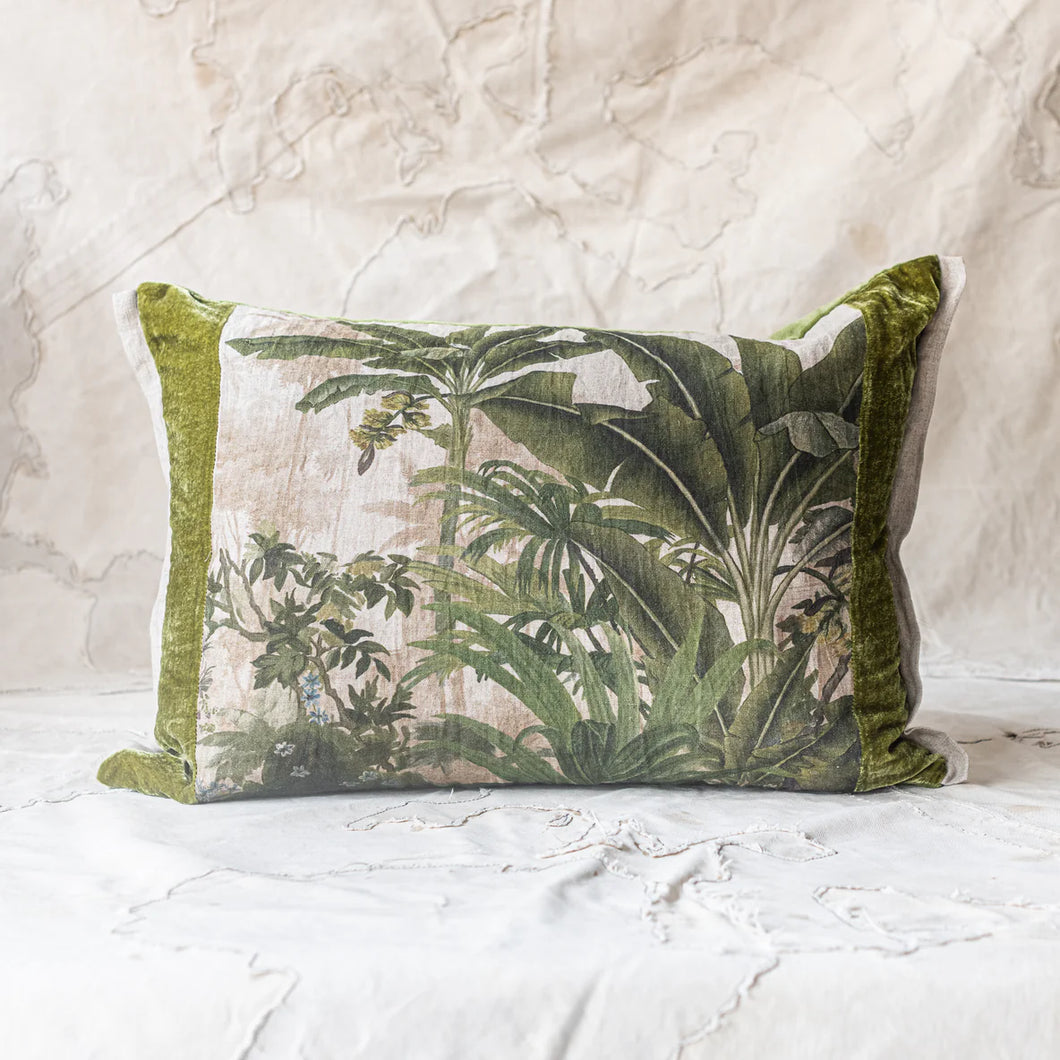COCHIN LINEN & VELVET TRIM CUSHION