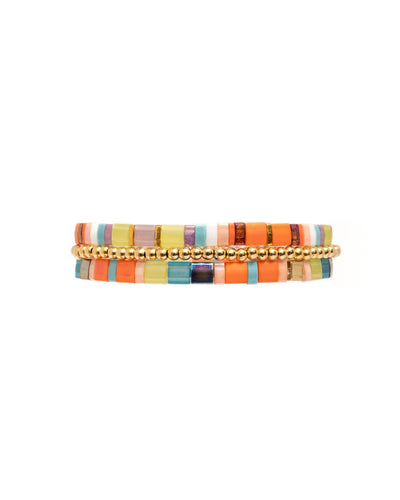 MIYUKI TILA BRACELETS - AQUA/ORANGE SET 3