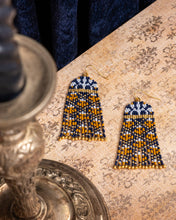 Load image into Gallery viewer, BLUE MUSTARD BROCADE GARDEN EARRINGS