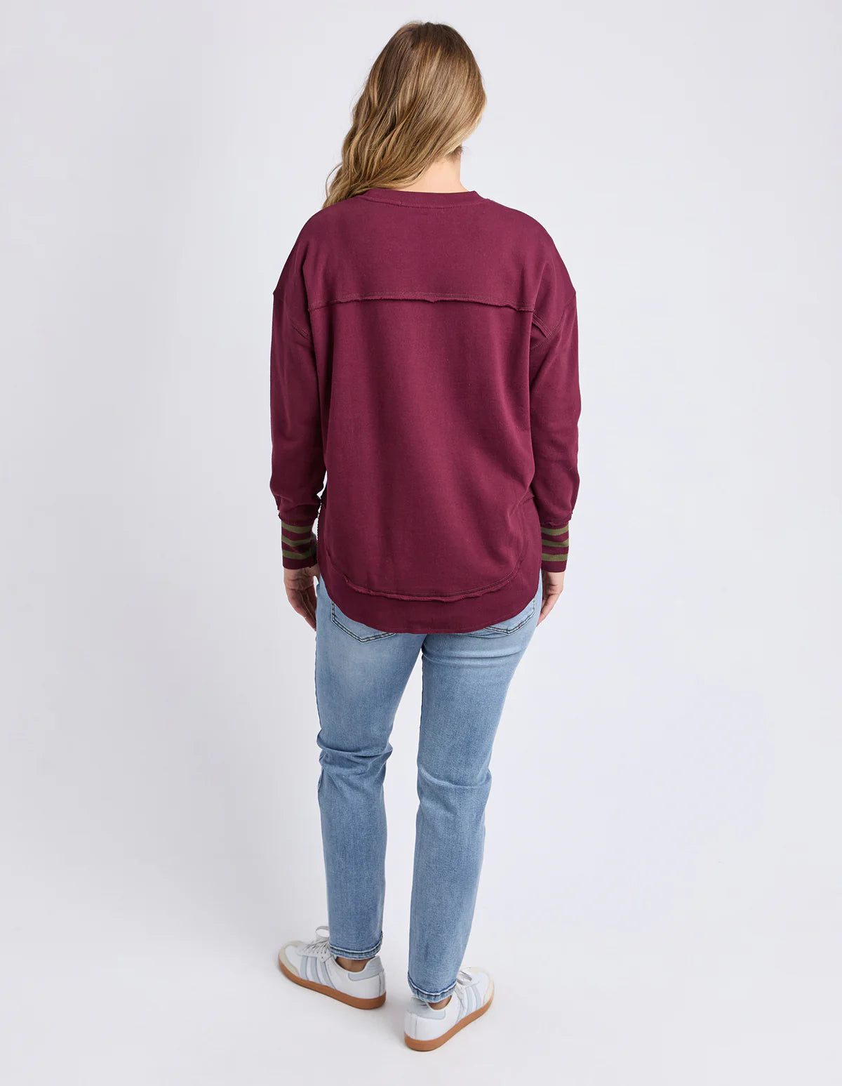 ALEX STRIPE CUFF CREW - WINDSOR WINE