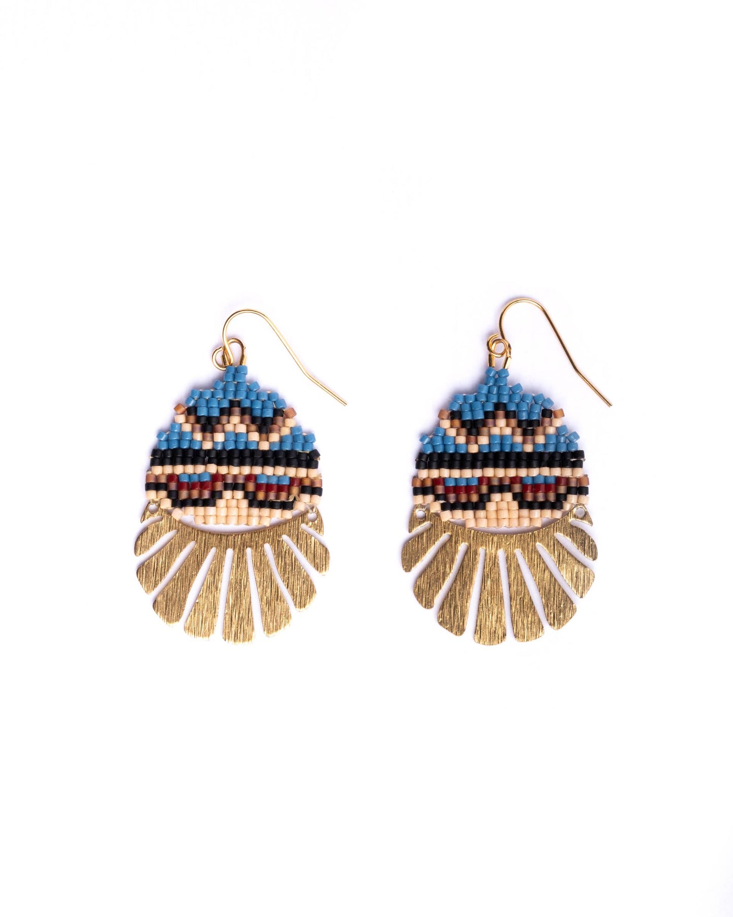 BEADED HANDWOVEN SANTA FE DROP EARRINGS - BLUE BROWN