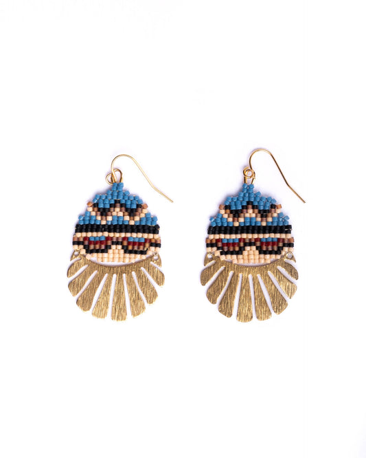 BEADED HANDWOVEN SANTA FE DROP EARRINGS - BLUE BROWN
