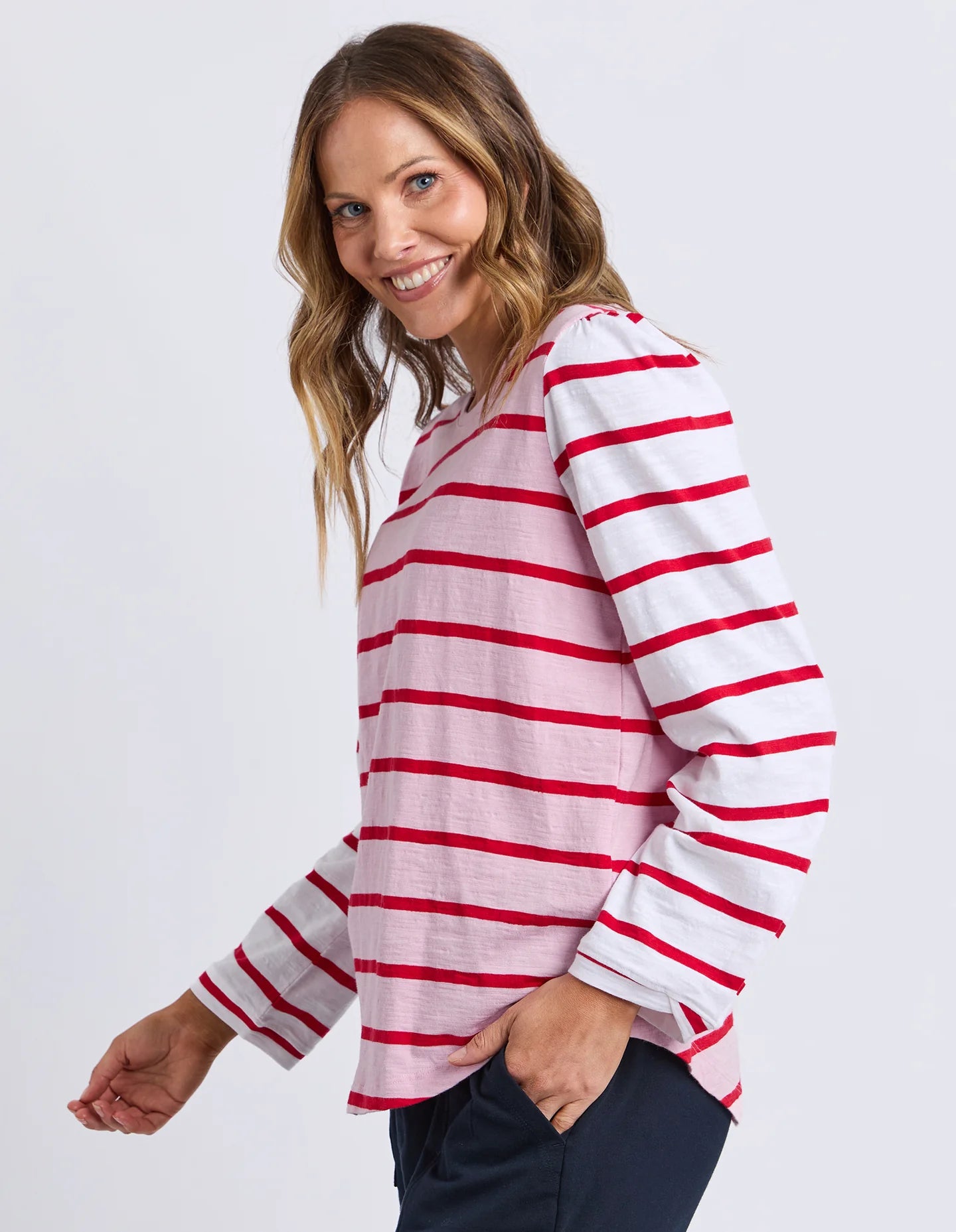 BAIA LONG SLEEVE TEE - PINK & RED STRIPE