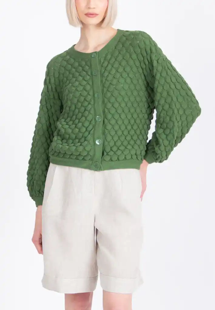 SOLID CARDIGAN - STRUCTURE PATTERN GREEN