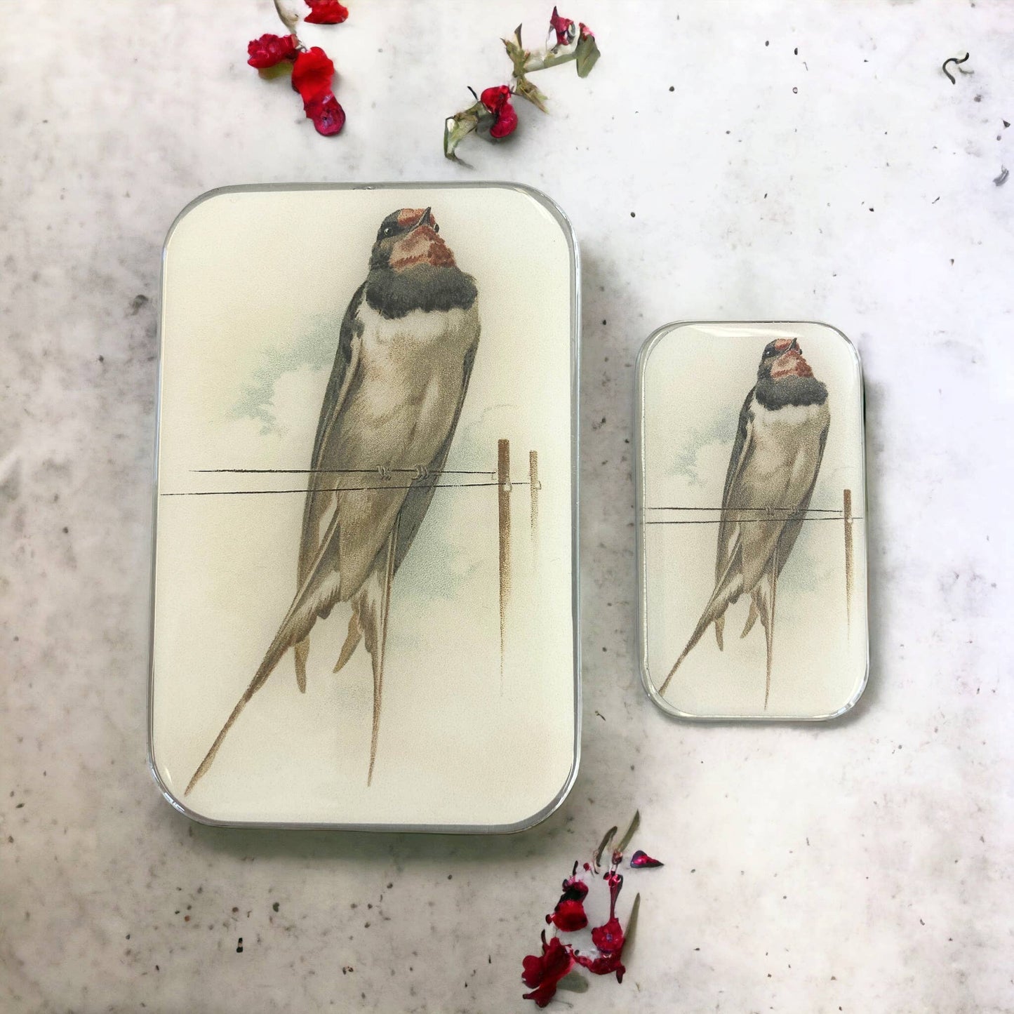 VINTAGE FRENCH SWALLOW NOTIONS TIN