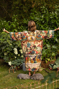LONG DUSTER ROBE - STAY GOLD FLORAL w/ Rabbit & Bees