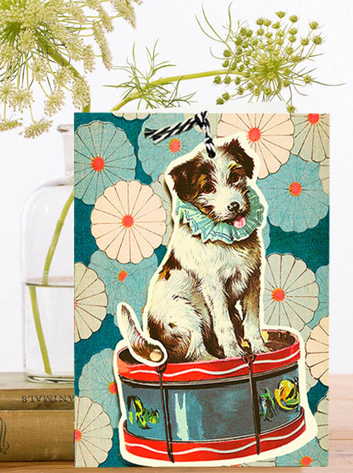 LARGE FANDANGLE GREETING CARD - DRUM DOG