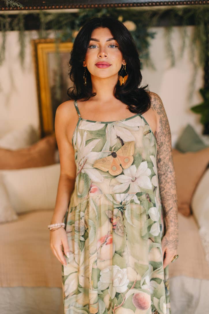 FLEUR DE SOLIEL BOHÉME MAXI  SLIP DRESS WOTH FLORALS & BUTTERFLIES