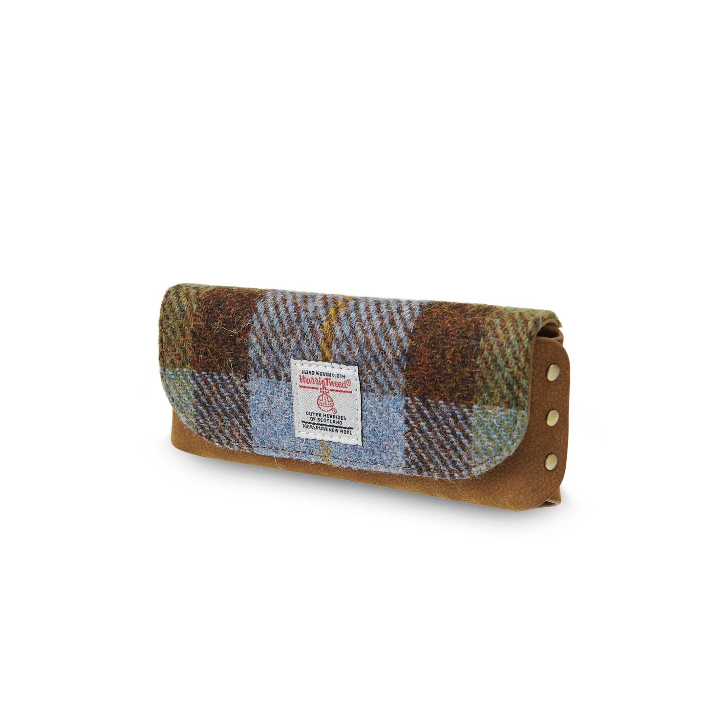 LEATHER GLASSES CASE - CHESTNUT BLUE TARTAN