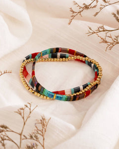 MIYUKI TILA BRACELETS - RED/AQUA SET 3