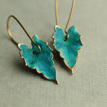 Load image into Gallery viewer, VERDIGRIS TURQUOISE LEAF EARRINGS