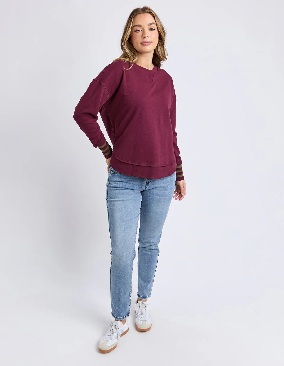 ALEX STRIPE CUFF CREW - WINDSOR WINE