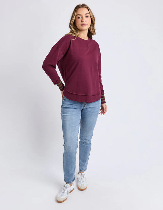 ALEX STRIPE CUFF CREW - WINDSOR WINE