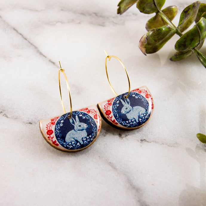 VINTAGE RED & BLUE RABBIT EARRINGS