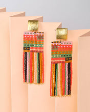 Load image into Gallery viewer, BEADED HANDWOVEN STRIPED KNIT FRINGE EARRINGS - SWEET ESCAPE