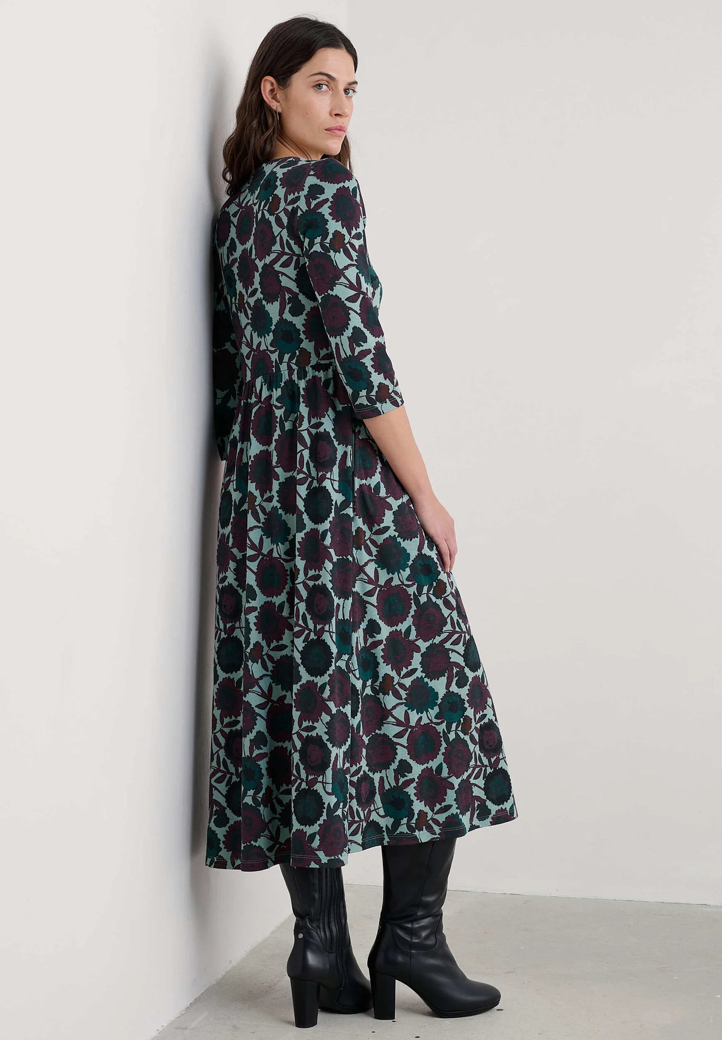 EMILY DRESS - FIGURATIVE FLORAL SARDINE