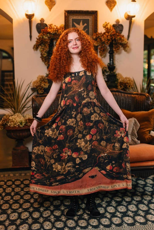 HEART OF GOLD BOHÉME LONG MAXI SLIP DRESS WITH SACRED HEART