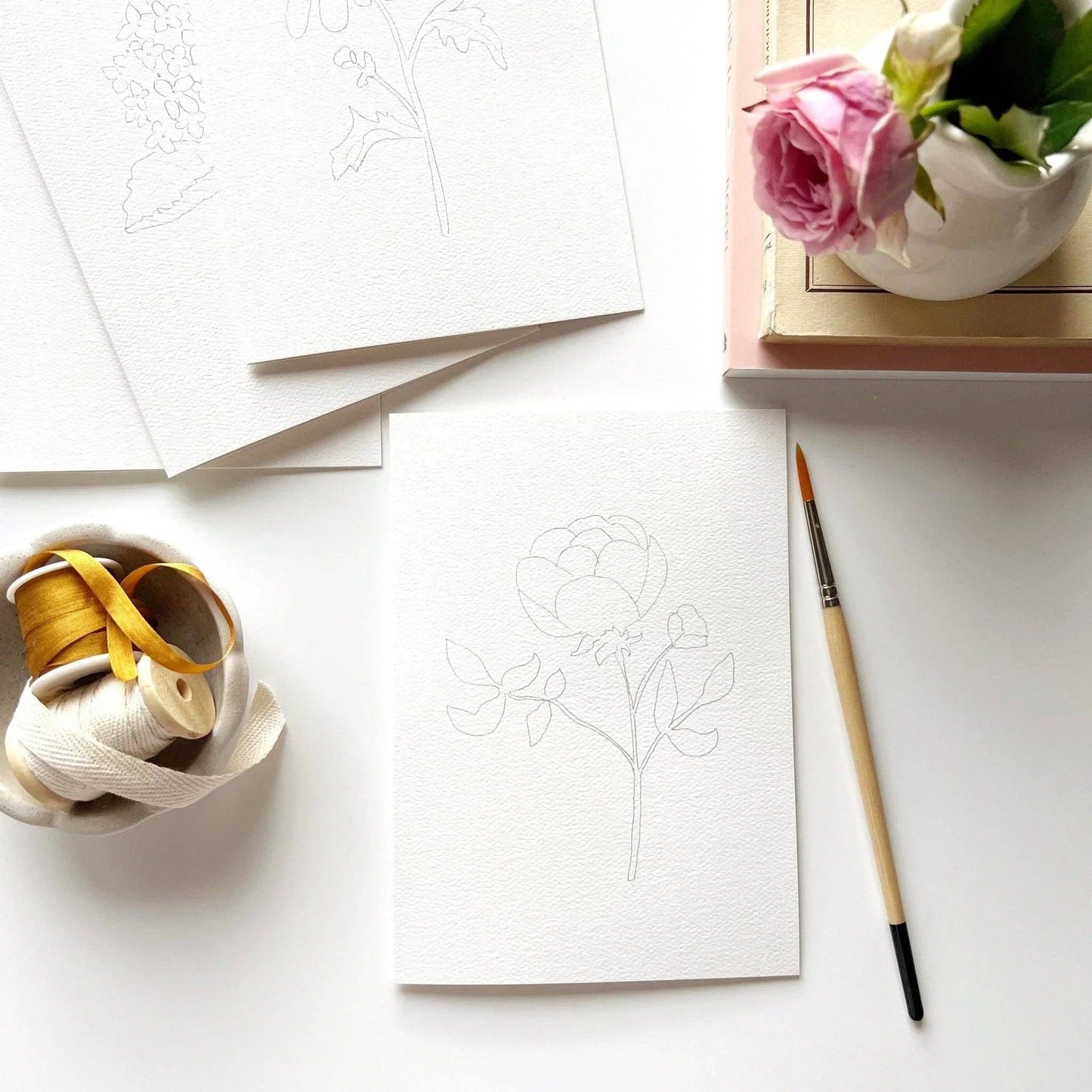 GARDEN FLOWERS PAINTABLE WATERCOLOUR NOTECARD SET
