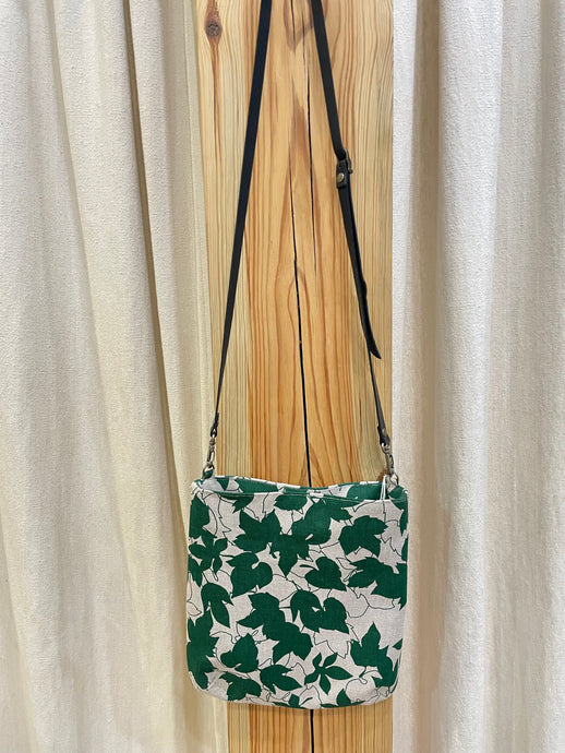 JAPANESE LINEN SHOULDER BAG - GREEN LEAVES