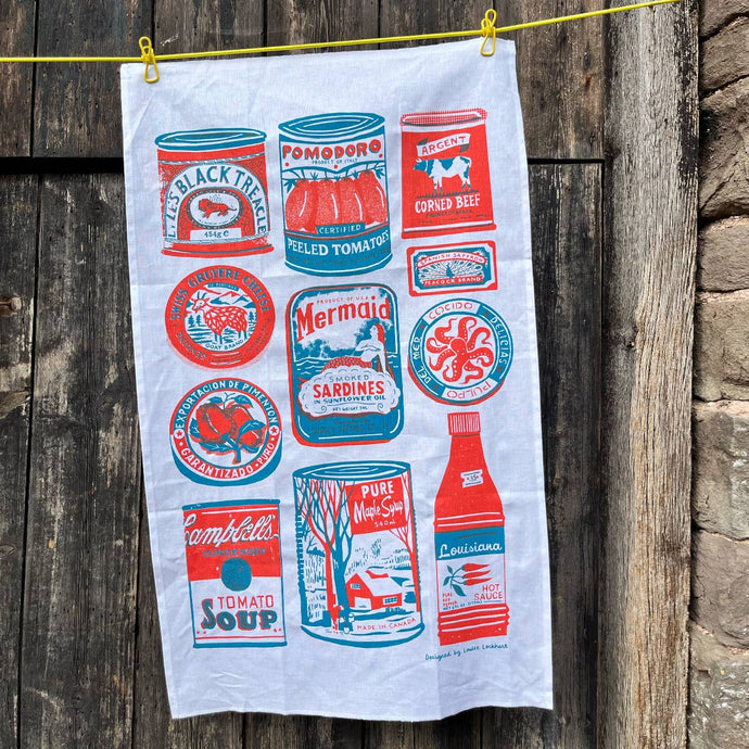 Tins Screen Printed Linen Union Tea Towel