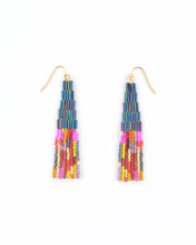 Load image into Gallery viewer, BEADED HANDWOVEN ABSTRACT FRINGE EARRINGS - TEAL