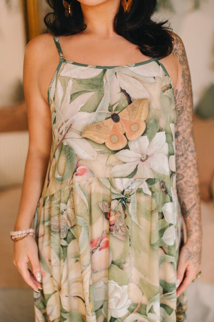 FLEUR DE SOLIEL BOHÉME MAXI  SLIP DRESS WOTH FLORALS & BUTTERFLIES