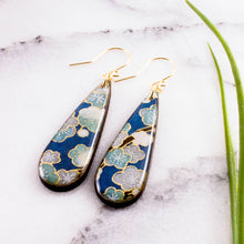Load image into Gallery viewer, DUSKY BLUE CHERRY BLOSSOM TEARDROP EARRINGS