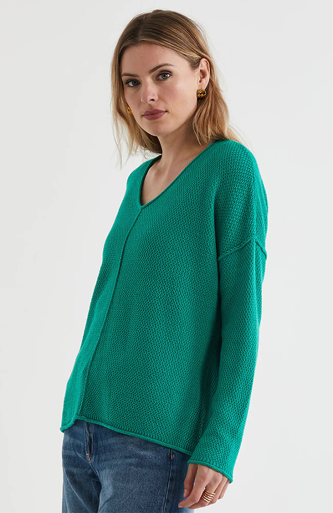 BIRDSEYE V NECK JUMPER - GRASS