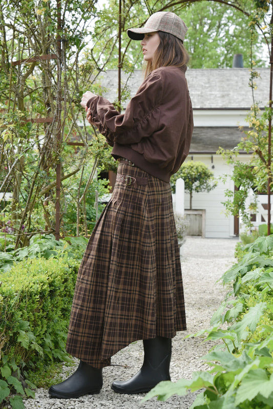PEOPLE PLEATS-ER SKIRT  - CHOCOLATE CHECK