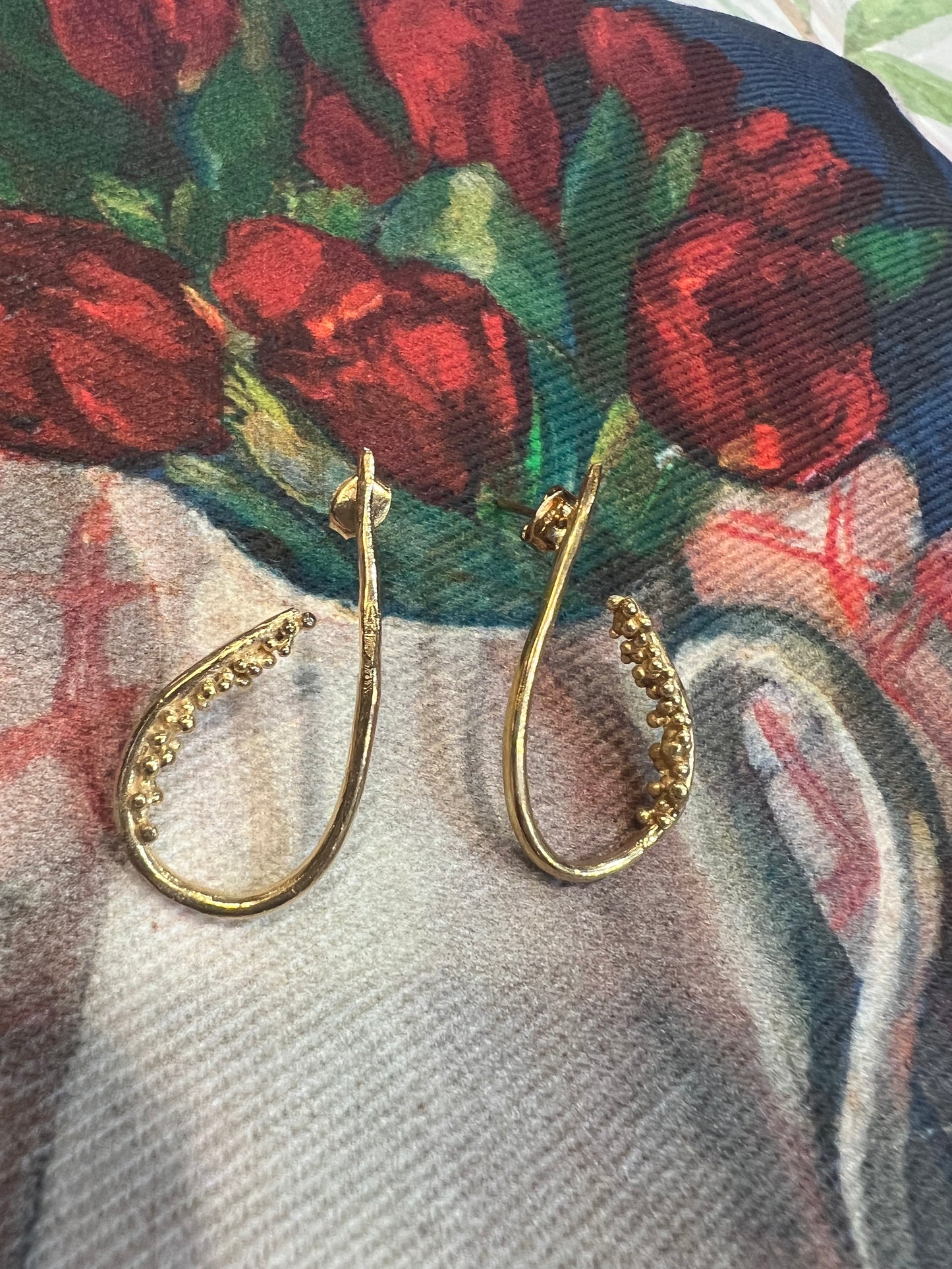 BEADED TEARDROP EARRING - GOLD OVER SILVER