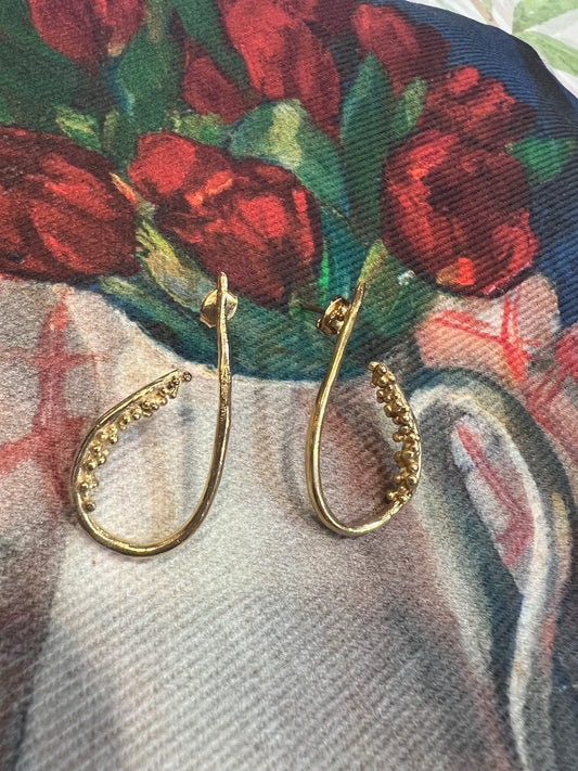 BEADED TEARDROP EARRING - GOLD OVER SILVER
