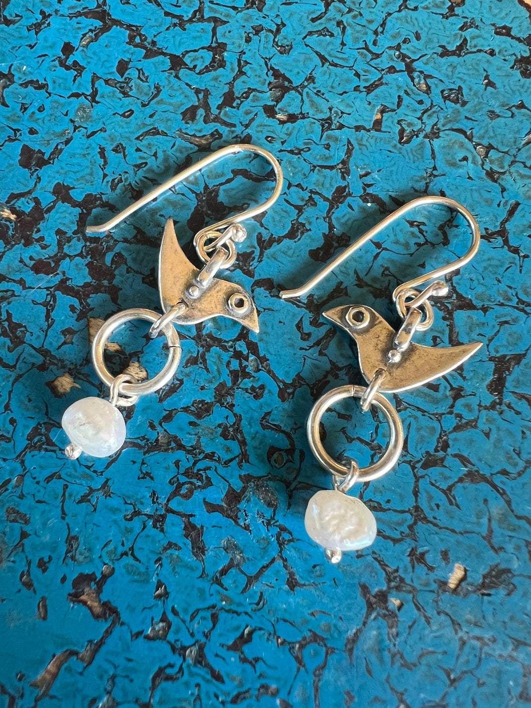 AVEN SILVER & PEARL DROP BIRD EARRINGS