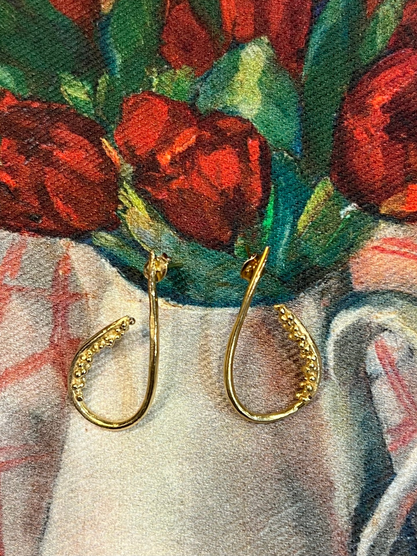 BEADED TEARDROP EARRING - GOLD OVER SILVER