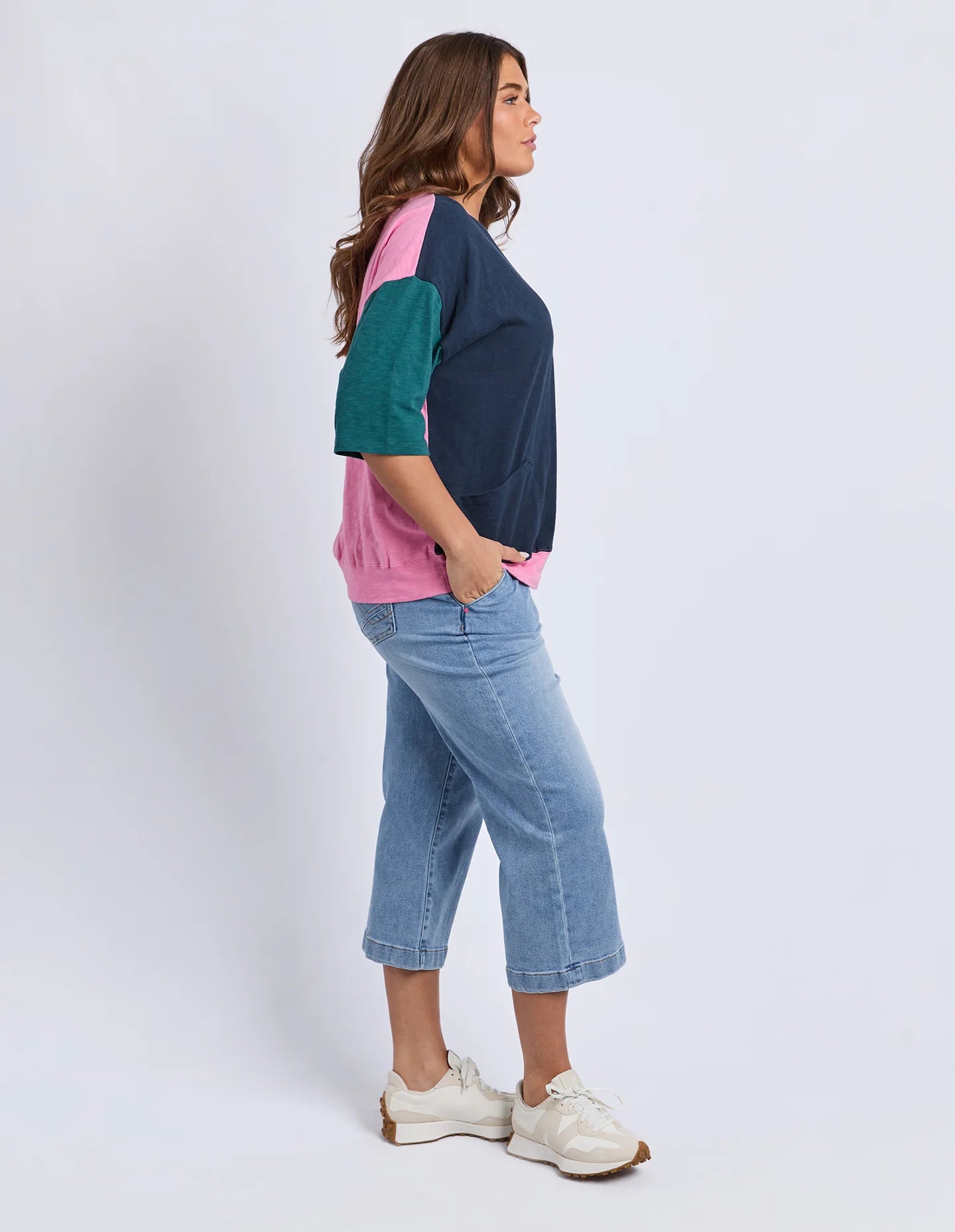 MAZIE COLOUR BLOCK SWEAT - TEAL NAVY QUARTZ