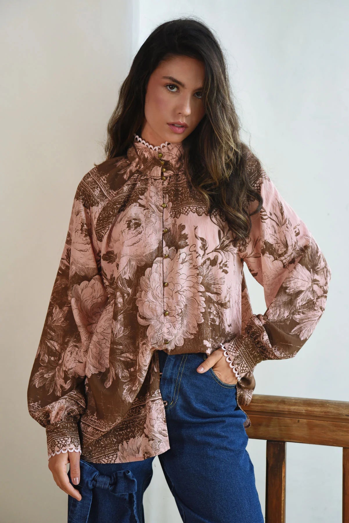 HIGH SOCIETY BLOUSE - PINK & BROWN