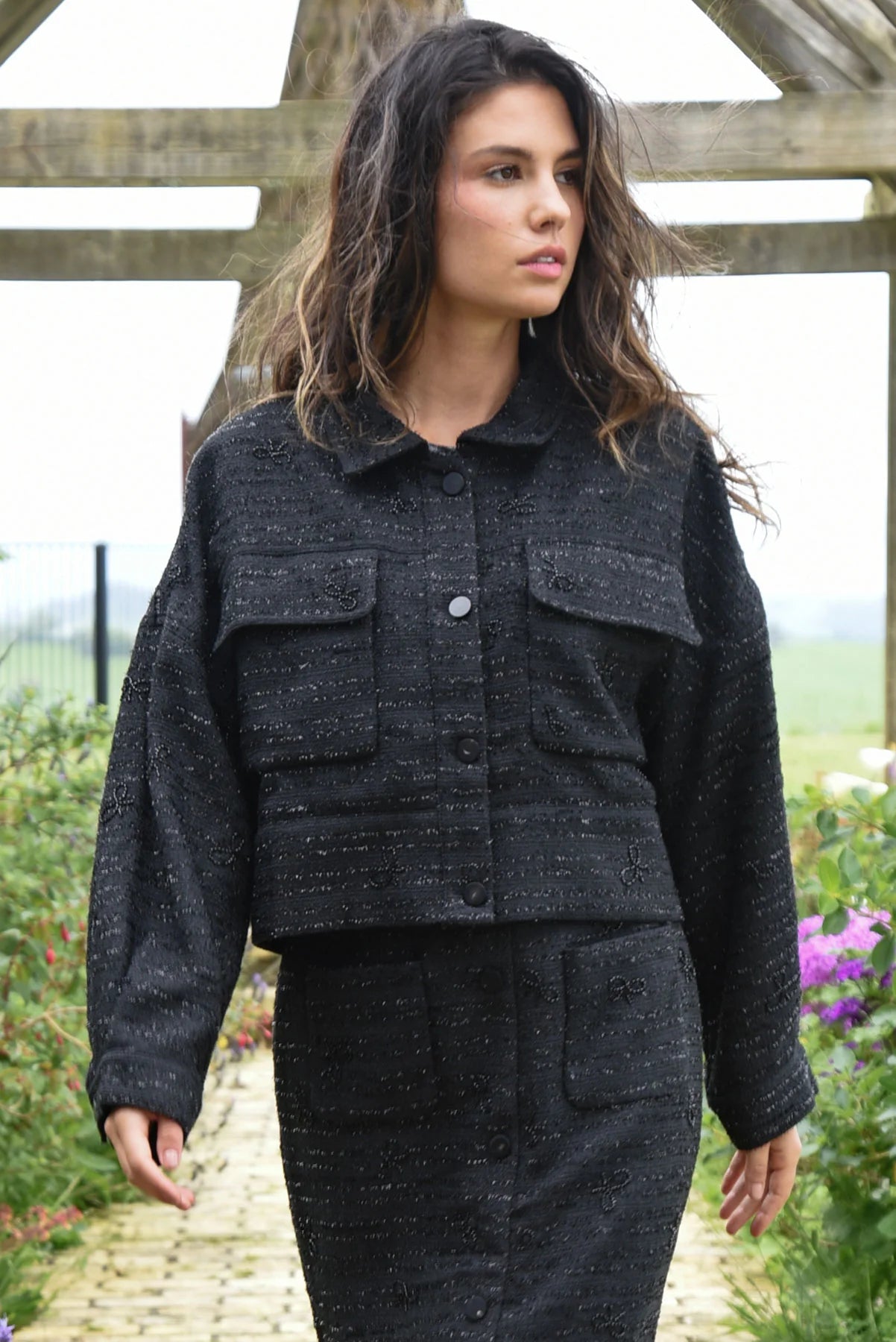 TWEEDLE BOW JACKET - BLACK