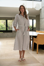 Load image into Gallery viewer, LINEN MIDI DRESS - BLUEBERRY STRIPE