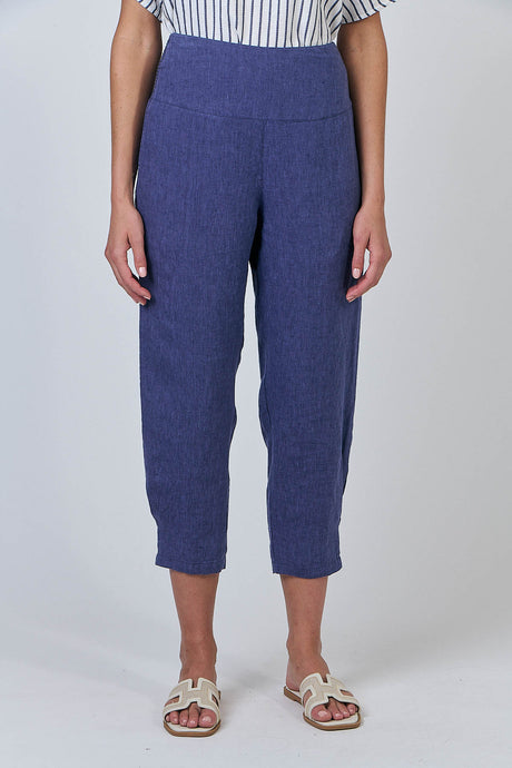 BLUEBERRY LINEN CROPPED PANTS